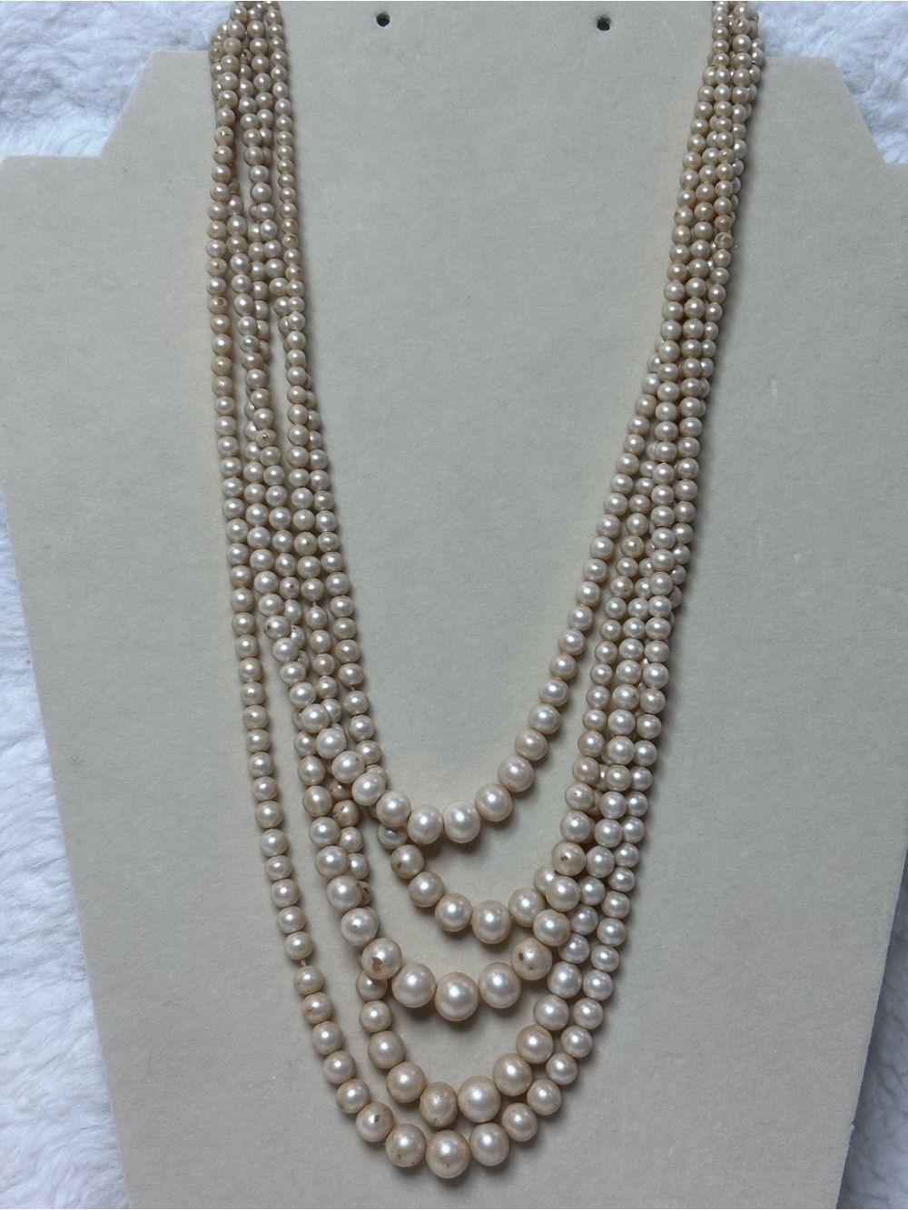Vintage multi strand pearl necklace cream color pearls 19” + 3” extender